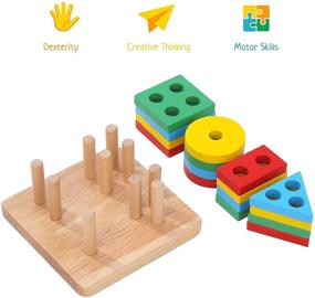 img 2 attached to Montessori Wooden Shape Sorter & Stacking Toys for Boys, Girls, and Toddlers (1-3 Years), Learning & Educational Color Recognition Stacker, Baby Puzzles Gift