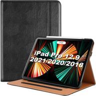 📱 procase ipad pro 12.9 inch case 2021 2020 2018 - leather stand folio protective cover with pencil holder - black logo