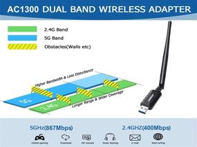 img 1 attached to Адаптер WiFi OSGEAR 1300Мбит/с с антенной высокого усиления 5dBi для ПК, настольных компьютеров и ноутбуков - Двухдиапазонный 802.11AC 2.4ГГц 400Мбит/с 5.8ГГц 867Мбит/с - Windows 10 8 7 XP Vista Mac Linux