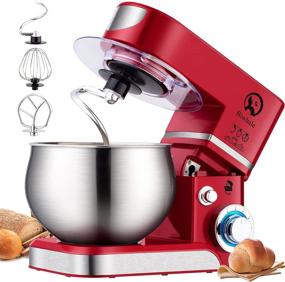 img 4 attached to 🔴 Powerful Red Stand Mixer - 6.5-QT 600W 6-Speed Tilt-Head Food Mixer with Dough Hook, Wire Whip & Beater for Effortless Kitchen Mixing