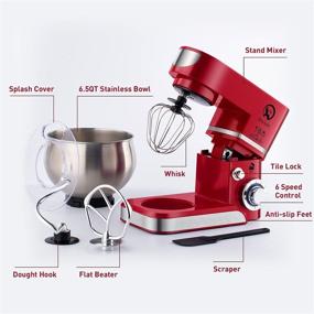 img 1 attached to 🔴 Powerful Red Stand Mixer - 6.5-QT 600W 6-Speed Tilt-Head Food Mixer with Dough Hook, Wire Whip & Beater for Effortless Kitchen Mixing