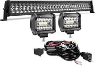 🚗 turbo sii - 32 inch 180w 5d spot flood combo offroad led light bar + 2 x 4 inch 60w led pod lights + wiring kit for trucks, atv, utv, polaris ranger, rzr, jeep, toyota, ford, golf cart, boats logo