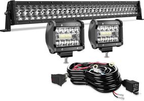 img 4 attached to 🚗 TURBO SII - 32 Inch 180W 5D Spot Flood Combo Offroad LED Light Bar + 2 x 4 Inch 60W LED Pod Lights + Wiring Kit for Trucks, ATV, UTV, Polaris Ranger, RZR, Jeep, Toyota, Ford, Golf Cart, Boats