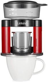 img 4 attached to Автоматический кофеварка "Linkind Pour Over", 120 мл, одна чашка, работающая от батареи, с экологически чистым фильтром из нержавеющей стали, имитация ручной варки кофе, компактный размер, портативный для использования в помещении и на открытом воздухе, ярко-красный.