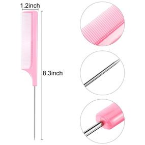 img 3 attached to Stylish 16-Piece Metal Rat Tail Combs: Salon-Grade Pintail & Fiber Back Combs for Flawless Hair Styling at Home and Salon (Black and Pink)