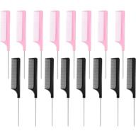 stylish 16-piece metal rat tail combs: salon-grade pintail & fiber back combs for flawless hair styling at home and salon (black and pink) logo