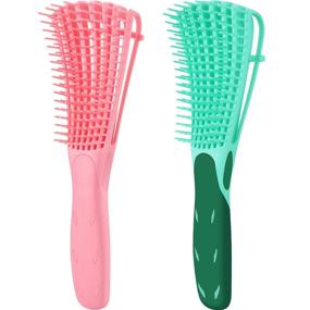 img 4 attached to Detangling Brush for Curly Hair - 2 Pack, ez Detangler Brush for 3a to 4c Kinky Wavy Hair, Wet/Dry Use, Exfoliating for Beautiful and Shiny Curls - Green & Pink