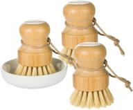 🌿 greenth pro bamboo dish brush: 3 pack eco-friendly sisal pot scrubber with ceramic holder - wooden brush for pots, dishes, and vegetables (3 brushes and 1 holder) logo