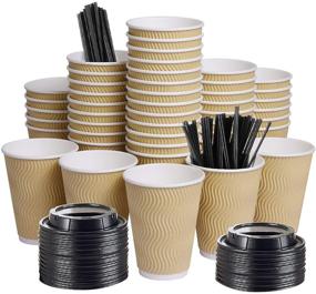 img 4 attached to SPRINGPACK 12oz 100 Packs Insulated Kraft Ripple Wall Disposable To Go Paper Coffee Cups with Lids & Straws - 100 Count 12 oz for Office Parties, Home, Travel