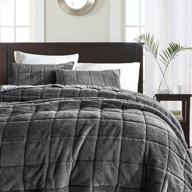 🛏️ shaggy faux fur comforter set | quilted bedding ultra soft plush quilt set | reversible warm coverlet for couch, living room, bedroom, and home decor | king size dark grey logo