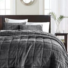 img 4 attached to 🛏️ Shaggy Faux Fur Comforter Set | Quilted Bedding Ultra Soft Plush Quilt Set | Reversible Warm Coverlet for Couch, Living Room, Bedroom, and Home Decor | King Size Dark Grey