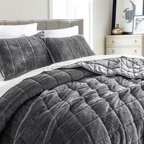 img 3 attached to 🛏️ Shaggy Faux Fur Comforter Set | Quilted Bedding Ultra Soft Plush Quilt Set | Reversible Warm Coverlet for Couch, Living Room, Bedroom, and Home Decor | King Size Dark Grey