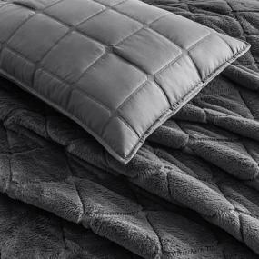 img 2 attached to 🛏️ Shaggy Faux Fur Comforter Set | Quilted Bedding Ultra Soft Plush Quilt Set | Reversible Warm Coverlet for Couch, Living Room, Bedroom, and Home Decor | King Size Dark Grey