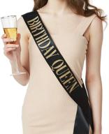 👸 birthday queen sash - fun party favors for women, ideal birthday party gifts (black/gold) logo