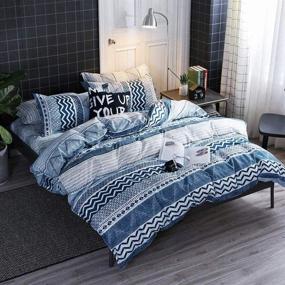 img 4 attached to 🛏️ Queen Size Blue and Teal Striped Duvet Cover - HYPREST Bohemian Soft Lightweight Comforter Cover Set with Zipper Closure and Corner Ties, Hotel Quality - Oeko-TEX Certificated (No Comforter)