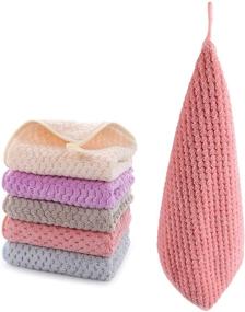 img 4 attached to Super Absorbent Hanging Hand Towels for Kitchen & 🧽 Bathroom - Set of 5, Machine Washable and Fast Drying
