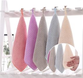 img 3 attached to Super Absorbent Hanging Hand Towels for Kitchen & 🧽 Bathroom - Set of 5, Machine Washable and Fast Drying
