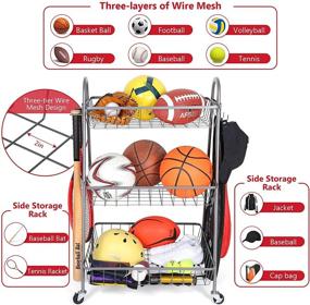 img 3 attached to Garage Sports Equipment Storage System: Rolling Organizer with Toy Storage, Hooks, and Outdoor Ball Storage. Ideal Sports Gear Storage for Kids