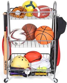 img 4 attached to Garage Sports Equipment Storage System: Rolling Organizer with Toy Storage, Hooks, and Outdoor Ball Storage. Ideal Sports Gear Storage for Kids