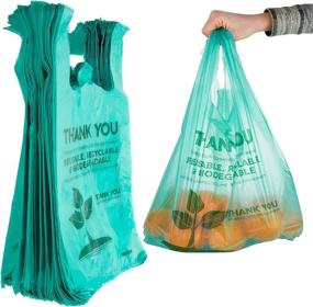 img 4 attached to Stock Your Home Eco Grocery Bags (100 Count) - Biodegradable 🛍️ & Reusable Shopping Bags: Supermarket Thank You Bags, T-Shirt Bags, Trash Can Bags