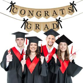 img 1 attached to 🎓 Баннер Burlap Congrats Grad для выпускного - простой в использовании рустико-винтажный декор для выпускного вечера в колледже и выпускной вечерний прием в старшей школе 2021 года - не требуется никаких усилий для самостоятельного создания.