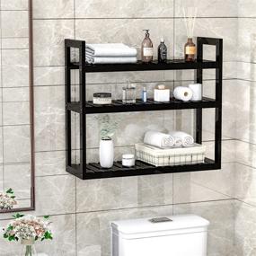 img 3 attached to 🛁 Bathroom Bamboo Shelf Organizer - 3 Tier Storage Shelf: Wall-Mounted Rack for Bathroom, Kitchen, Living Room (Black)