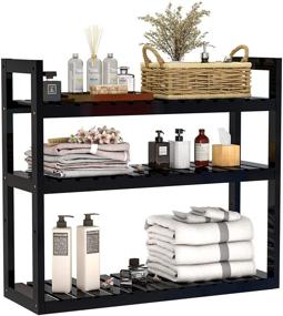 img 4 attached to 🛁 Bathroom Bamboo Shelf Organizer - 3 Tier Storage Shelf: Wall-Mounted Rack for Bathroom, Kitchen, Living Room (Black)