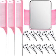 🔍 10 hair parting rings & 3 steel rat tail braiding combs for styling with magnetic wrist pin hair parting selector - ideal parting combs for braiding (pink comb, silver hair ring) logo