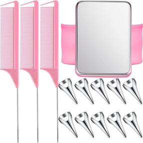 img 4 attached to 🔍 10 Hair Parting Rings & 3 Steel Rat Tail Braiding Combs for Styling with Magnetic Wrist Pin Hair Parting Selector - Ideal Parting Combs for Braiding (Pink Comb, Silver Hair Ring)