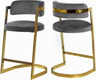 🪑 stephanie collection modern velvet upholstered counter stool - grey, 20&#34; w x 22&#34; d x 39&#34; h with rich gold stainless steel base by meridian furniture logo