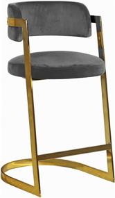 img 2 attached to 🪑 Stephanie Collection Modern Velvet Upholstered Counter Stool - Grey, 20&#34; W x 22&#34; D x 39&#34; H with Rich Gold Stainless Steel Base by Meridian Furniture