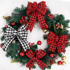 img 1 attached to Red and Black Buffalo Plaid Ribbon - Funarty 2 Inches x 12 Yards Christmas Wired Edged Ribbon for Tree Bows, Wreath Decoration, Gift Wrapping, and Crafts