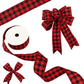 img 2 attached to Red and Black Buffalo Plaid Ribbon - Funarty 2 Inches x 12 Yards Christmas Wired Edged Ribbon for Tree Bows, Wreath Decoration, Gift Wrapping, and Crafts