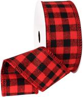 red and black buffalo plaid ribbon - funarty 2 inches x 12 yards christmas wired edged ribbon for tree bows, wreath decoration, gift wrapping, and crafts logo