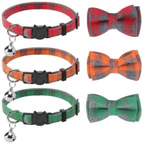 img 4 attached to Adjustable Bowtie Cat Collar Set with Bell Charm - PUPTECK 3 Pack