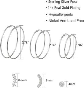 img 2 attached to 💎 Stunning 14K Gold and Silver Plated Big Hoop Earrings Set with Cubic Zirconia Studs – Hypoallergenic and Fashionable Earrings for Women and Girls (6 Pairs)