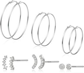 img 4 attached to 💎 Stunning 14K Gold and Silver Plated Big Hoop Earrings Set with Cubic Zirconia Studs – Hypoallergenic and Fashionable Earrings for Women and Girls (6 Pairs)