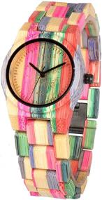 img 4 attached to 🌿 Nature-inspired Colorful Bamboo Wood Watch: Fashionable Analog Quartz Wristwatches for Women & Men