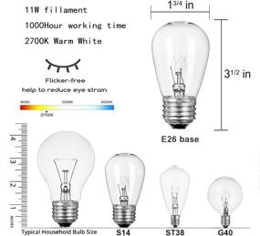 img 3 attached to 🌟 20-Pack of Clear Replacement S14 Glass Light Bulbs for String Lights, Commercial Grade Warm White E26 Medium Base Bulb, 11W Incandescent Filament S14 Bulb for Outdoor Patio Vintage String Lights