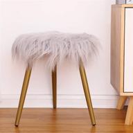 🪑 gray fuzzy fluzzy round ottoman chair with gold metal legs - glzifom faux fur vanity stool, covered makeup seat, upholstered footrest decorative for living room, bedroom, kids room logo