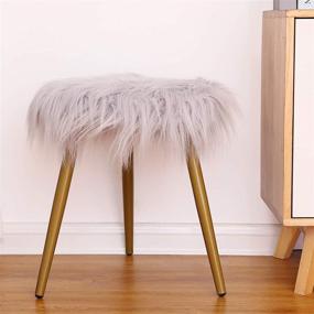 img 4 attached to 🪑 Gray Fuzzy Fluzzy Round Ottoman Chair with Gold Metal Legs - Glzifom Faux Fur Vanity Stool, Covered Makeup Seat, Upholstered Footrest Decorative for Living Room, Bedroom, Kids Room