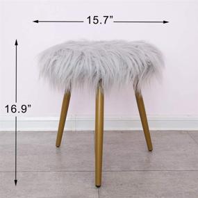 img 2 attached to 🪑 Gray Fuzzy Fluzzy Round Ottoman Chair with Gold Metal Legs - Glzifom Faux Fur Vanity Stool, Covered Makeup Seat, Upholstered Footrest Decorative for Living Room, Bedroom, Kids Room