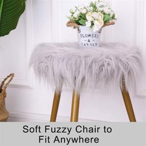 img 1 attached to 🪑 Gray Fuzzy Fluzzy Round Ottoman Chair with Gold Metal Legs - Glzifom Faux Fur Vanity Stool, Covered Makeup Seat, Upholstered Footrest Decorative for Living Room, Bedroom, Kids Room