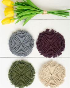 img 4 attached to 🏡 Chic Absorbent Farmhouse Coasters: Macrame Bohemian Style