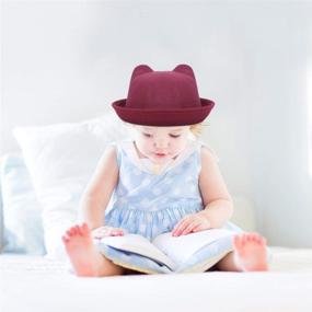 img 1 attached to Lujuny Cute Kid Wool Bowler Hats - Stylish Girls Boys Derby Fedora Caps with Roll-up Brim