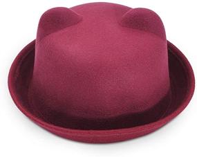 img 4 attached to Lujuny Cute Kid Wool Bowler Hats - Stylish Girls Boys Derby Fedora Caps with Roll-up Brim