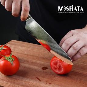 img 1 attached to 🔪 MOSFiATA 8-дюймовый поварской нож с дамасским лезвием - высокопроизводительный японский кухонный нож из дамасской нержавеющей стали VG-10 - 67-слойный ручной нож для нарезки мяса и фруктов с защитой для пальцев, точильным камнем и защитой