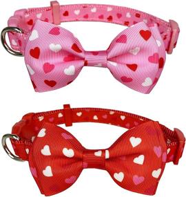 img 4 attached to 🐶 Pohshido 2-Pack Valentine's Heart Dog Collar with Bow Tie: Cute Holiday Collar for Small Dogs & Puppies