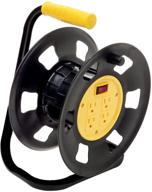 🌙 black and yellow multi-outlet adapter extension cord storage reel by designers edge e230 logo