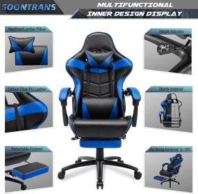 img 2 attached to 🎮 Premium Soontrans Gaming Chair Blue: Ergonomic, Footrest, 400lbs Big and Tall Support, Massage Lumbar Pillow and Headrest – Ideal Gamer Chair for Adults and Teens!